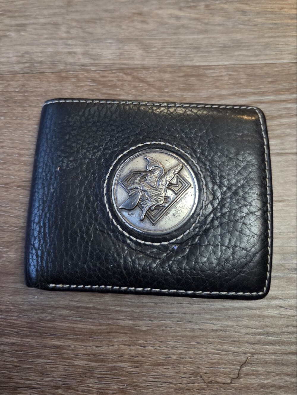 Vintage 1997 DC Comics Superman Black Leather Bifold Wallet with Superman Metal